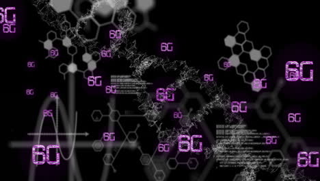 animation of data processing over dna strand and chemical formula