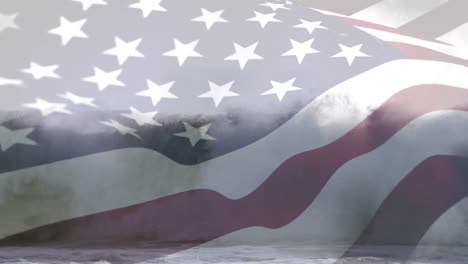 animation of flag of usa blowing over waves in sea