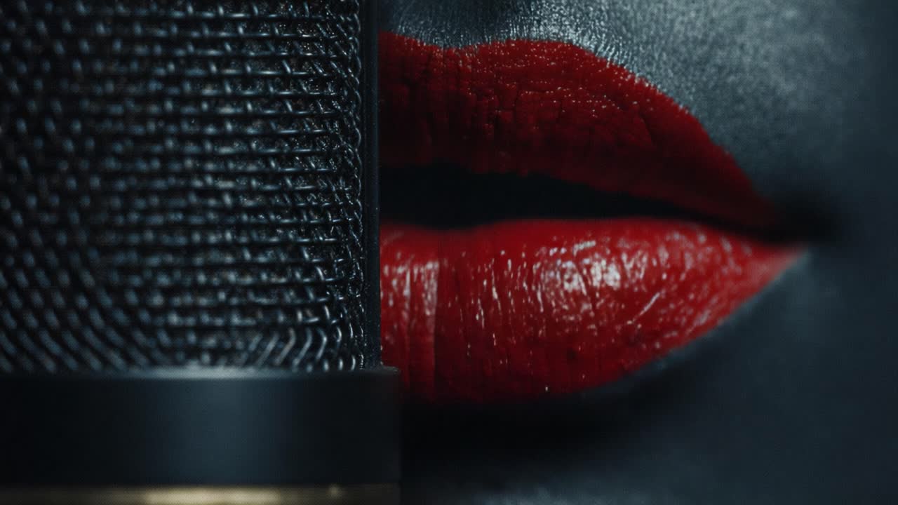 An Artistic Close-Up of Glossy Red Lips Paired with a Microphone, Symbolizing the Power of Voice and Expression Through Music and Performance