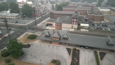 Aerial-drone-view-of-train-station