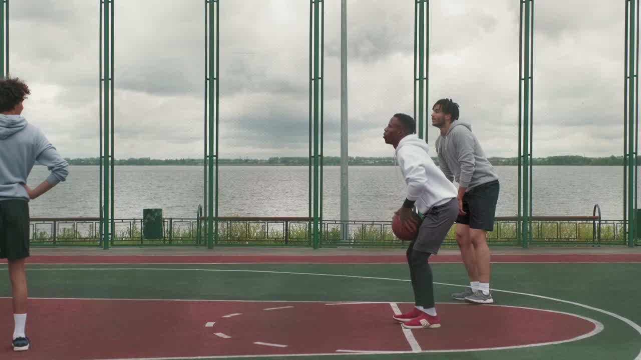 Basketball game outdoors