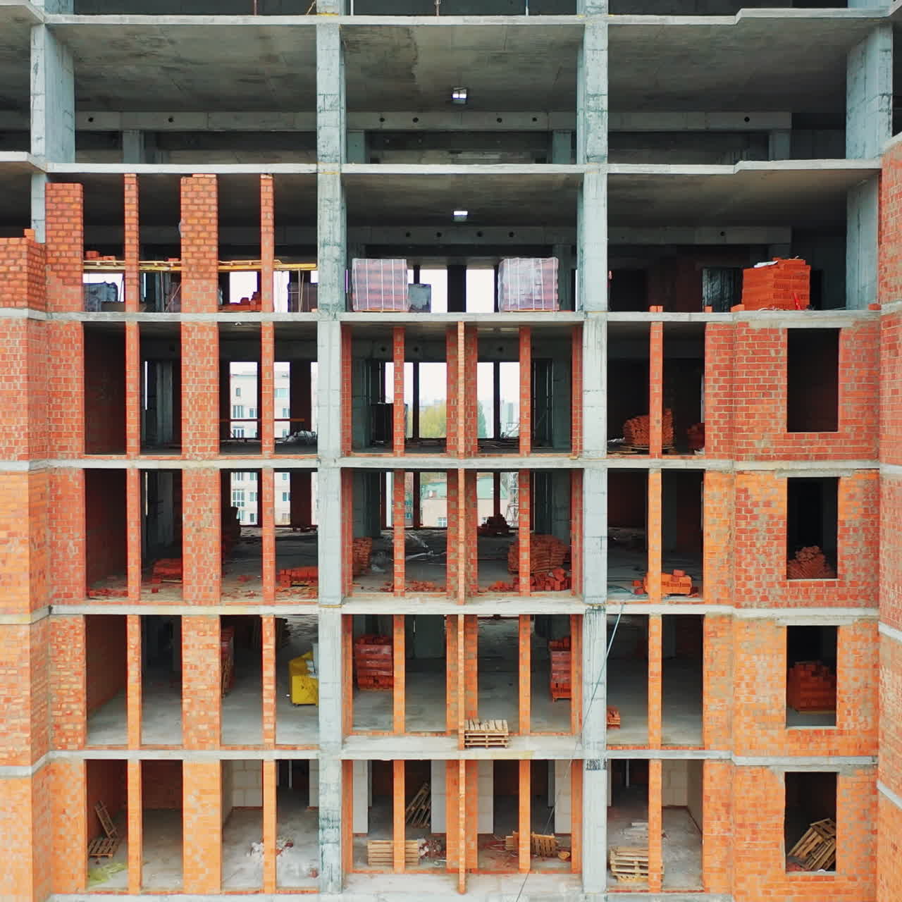 Construction of a residential apartment complex. Aerial view.