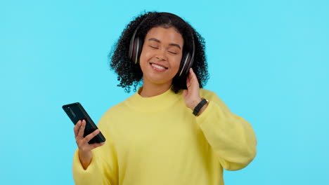 headphones, dance and woman in a studio