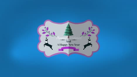 Animation-of-christmas-logo-with-christmas-text-over-blue-background