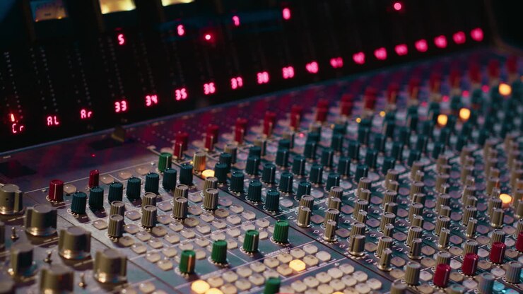 Control room panel board with buttons and switchers