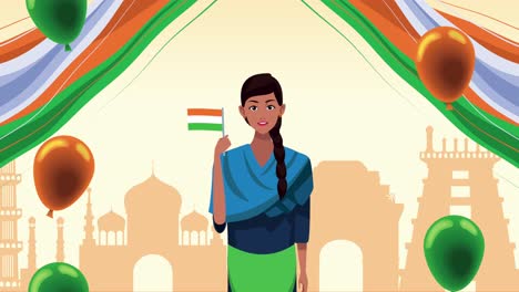 india celebration day with woman waving flag