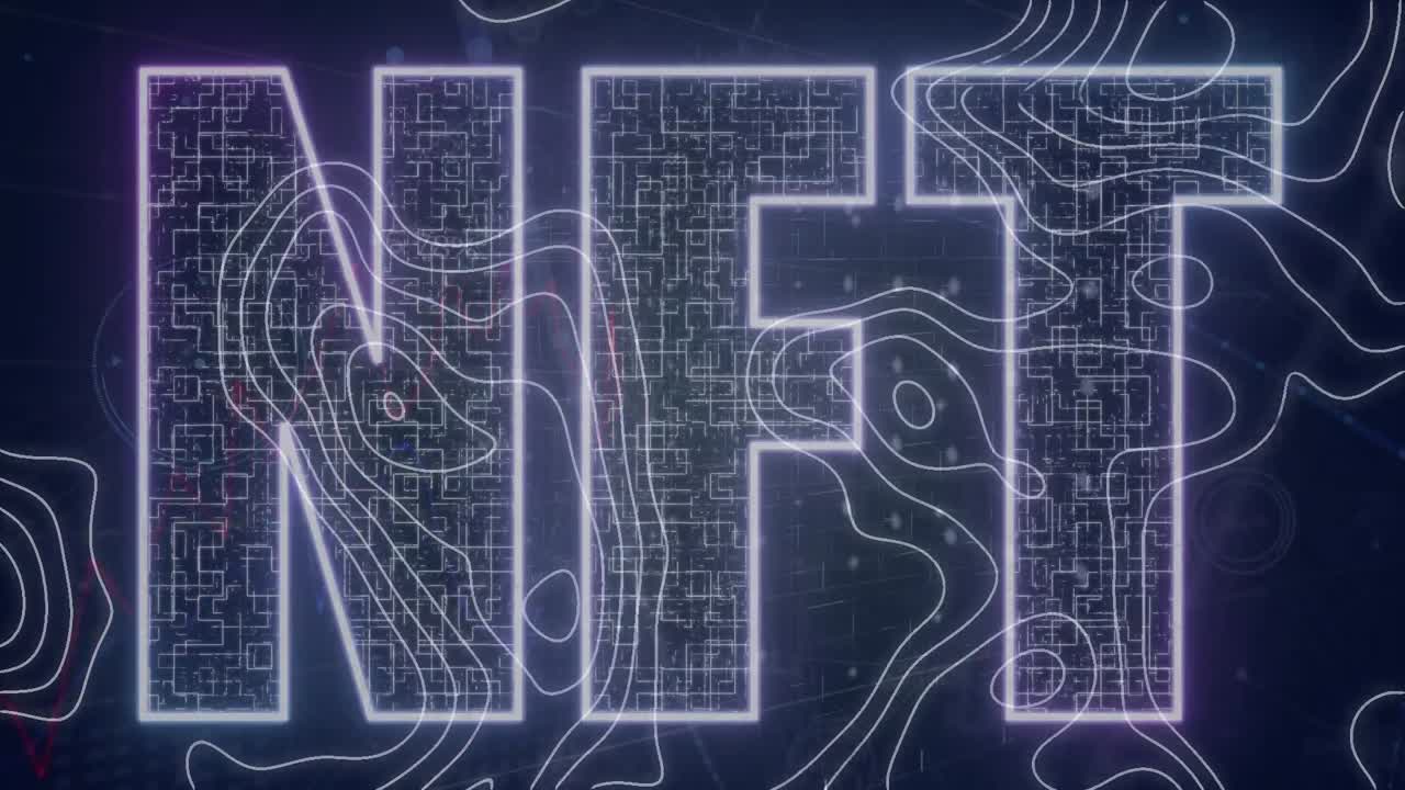 animación del texto nft sobre un fondo oscuro