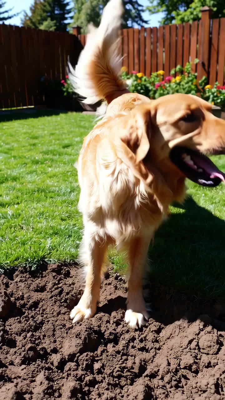 Happy Golden Retriever in a Backyard