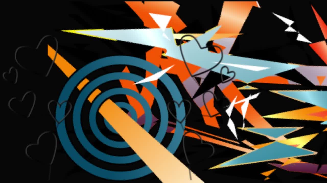 animación de corazones sobre formas coloridas sobre un fondo negro