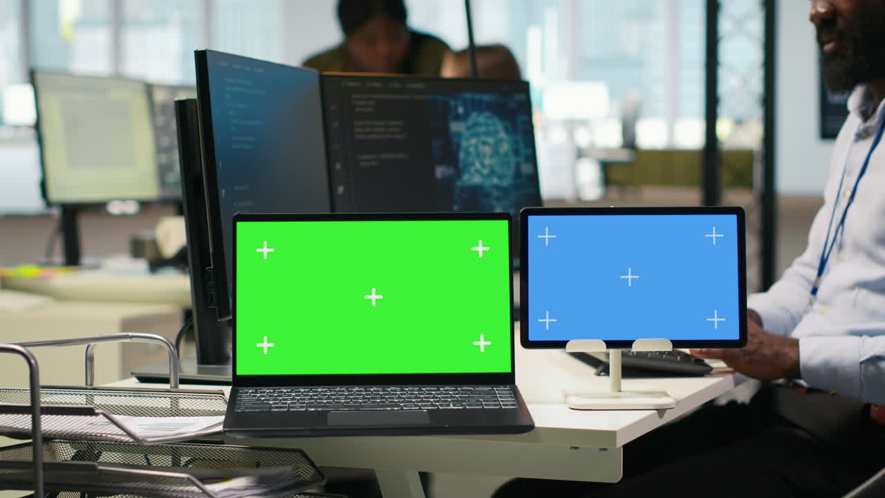 Software Developer Using Ai On Isolated Screen Laptop And Tablet