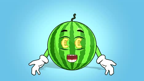 cartoon watermelon face animation euro sign in eyes with luma matte
