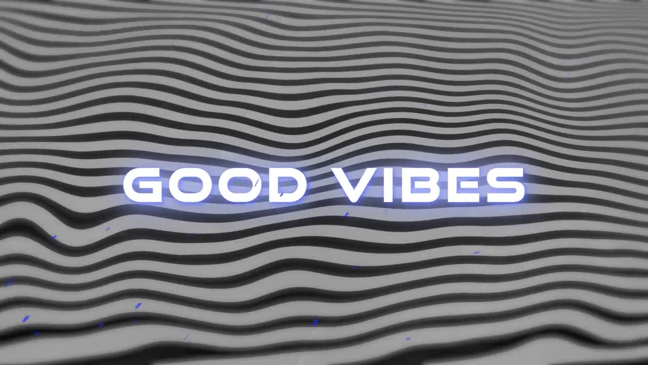 Animation of good vibes glowing text over waving lines in background