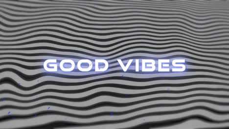 animación de buenas vibraciones texto brillante sobre líneas onduladas en el fondo
