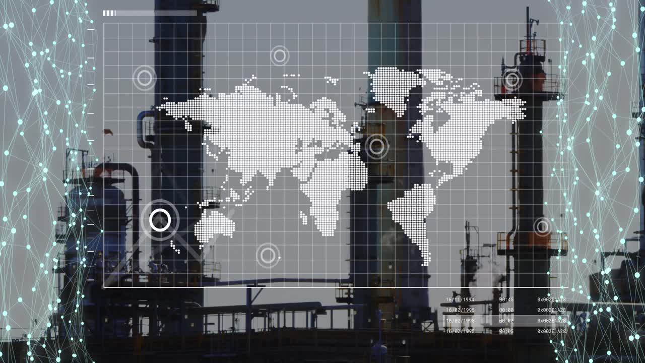 Animation of data processing over cityscape