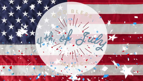 animation of fourth of july text over american flag