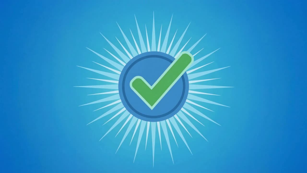 Animated checkmark icon confirming approval success and verification on clean minimal background