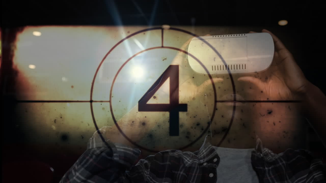 cuenta regresiva 10-0 y hombre usando auriculares de realidad virtual 4k