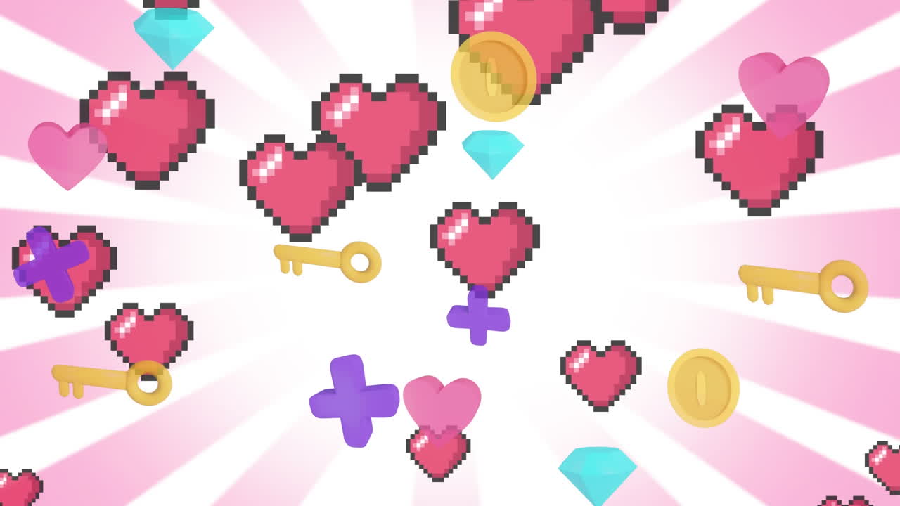 핑크색 줄무 ⁇ 에 있는 소셜 미디어 아이콘의 애니메이션