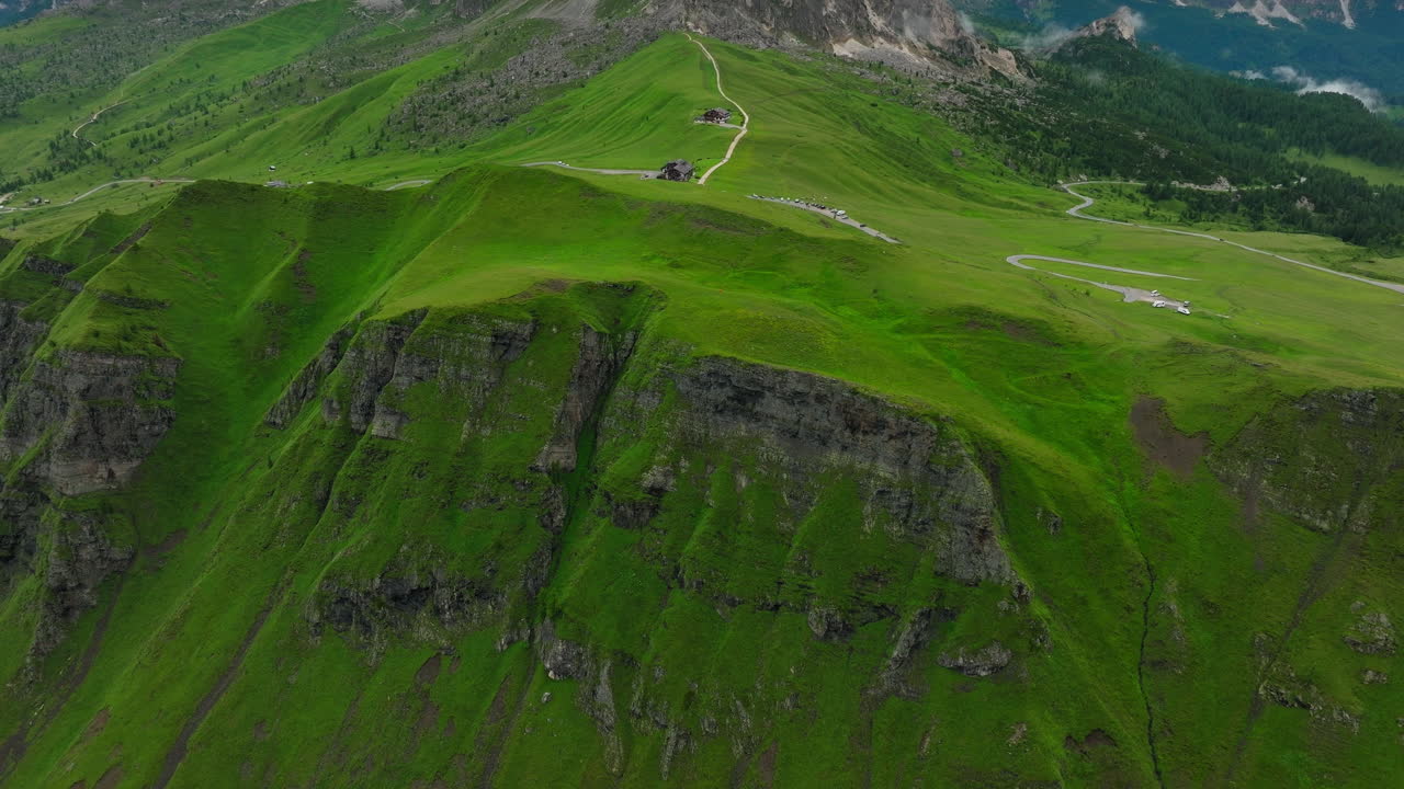 Slow drone reveal shot of Giau Pass in Dolomites, Italy