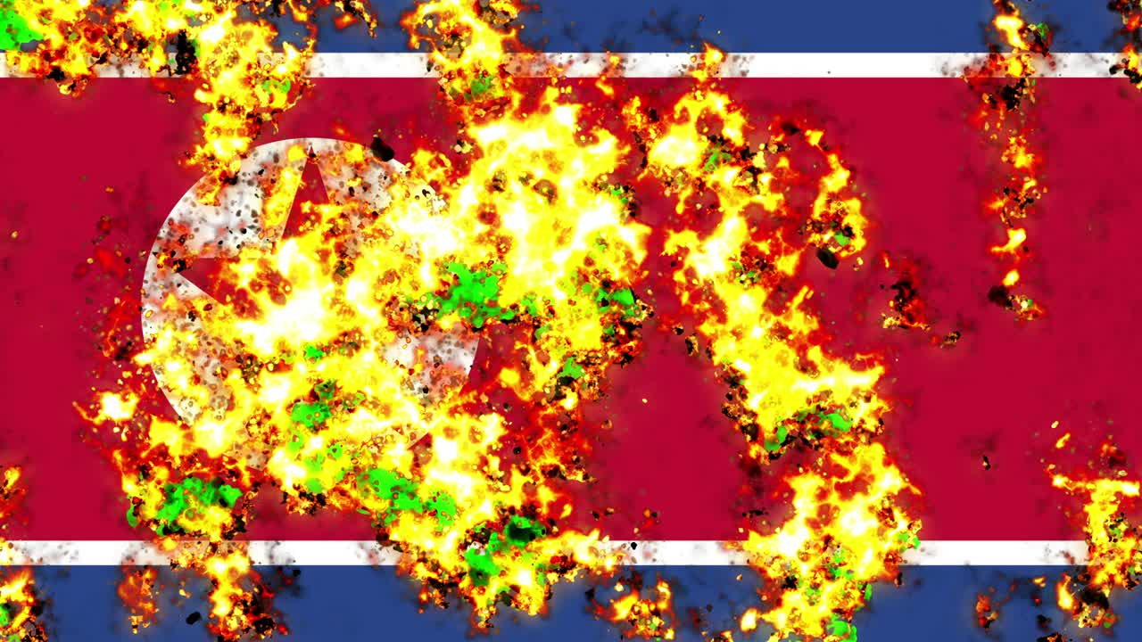 북한의 발이 불타고 있는 애니메이션