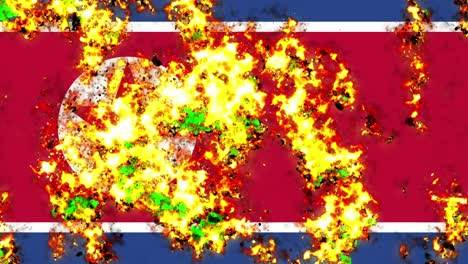 la bandera de corea del norte en el fuego animación de quema