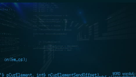 animación del procesamiento de datos y codificación binaria sobre fondo azul