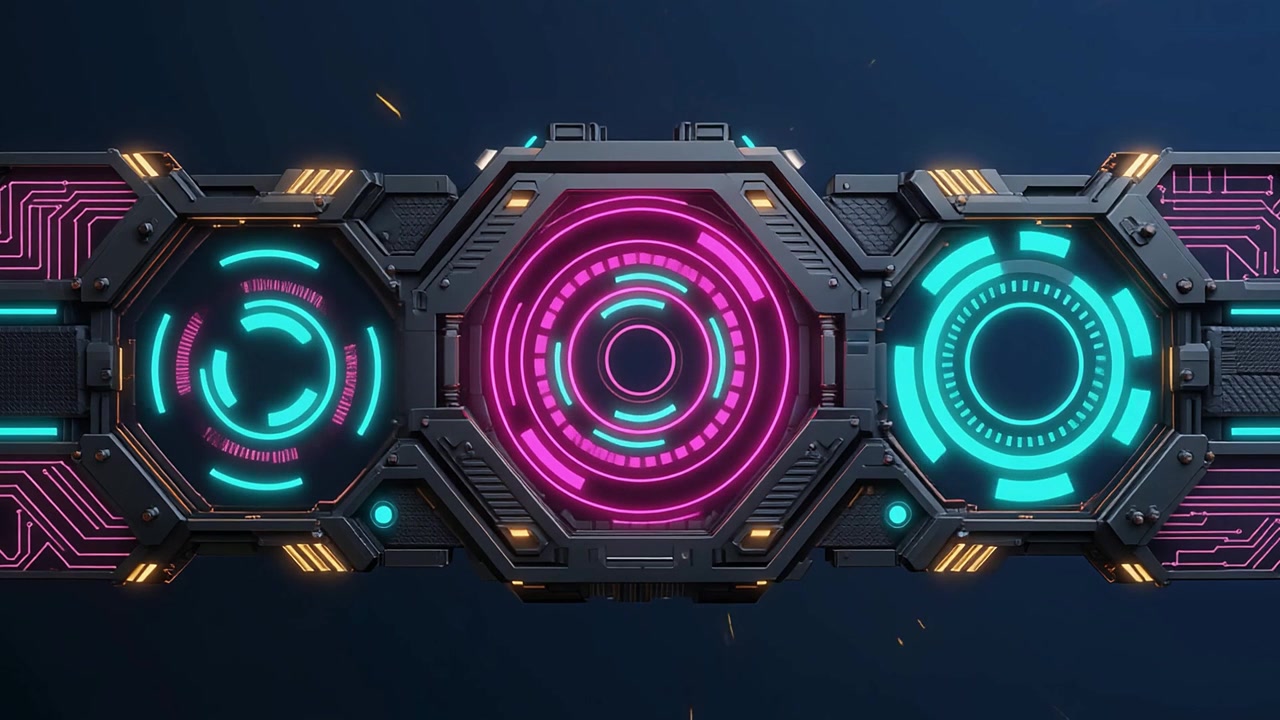 Animated Futuristic HUD Interface with Glowing Neon Elements