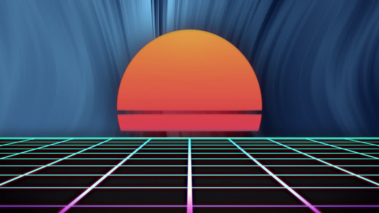 Animation of digital sun over blue shapes