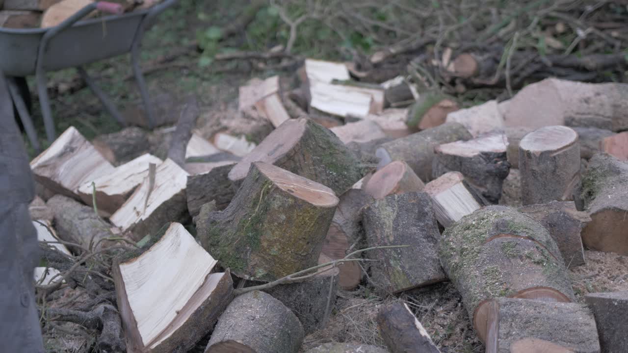 도끼로 통나무를 자르는 남자