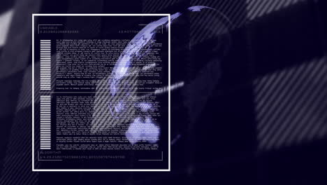 datos digitales y texto de algoritmo sobre animación de mapas del mundo