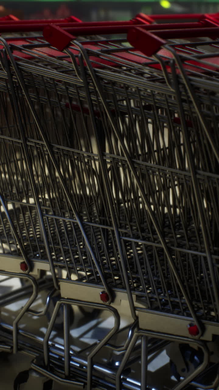primer plano de carros de compras apilados en un supermercado
