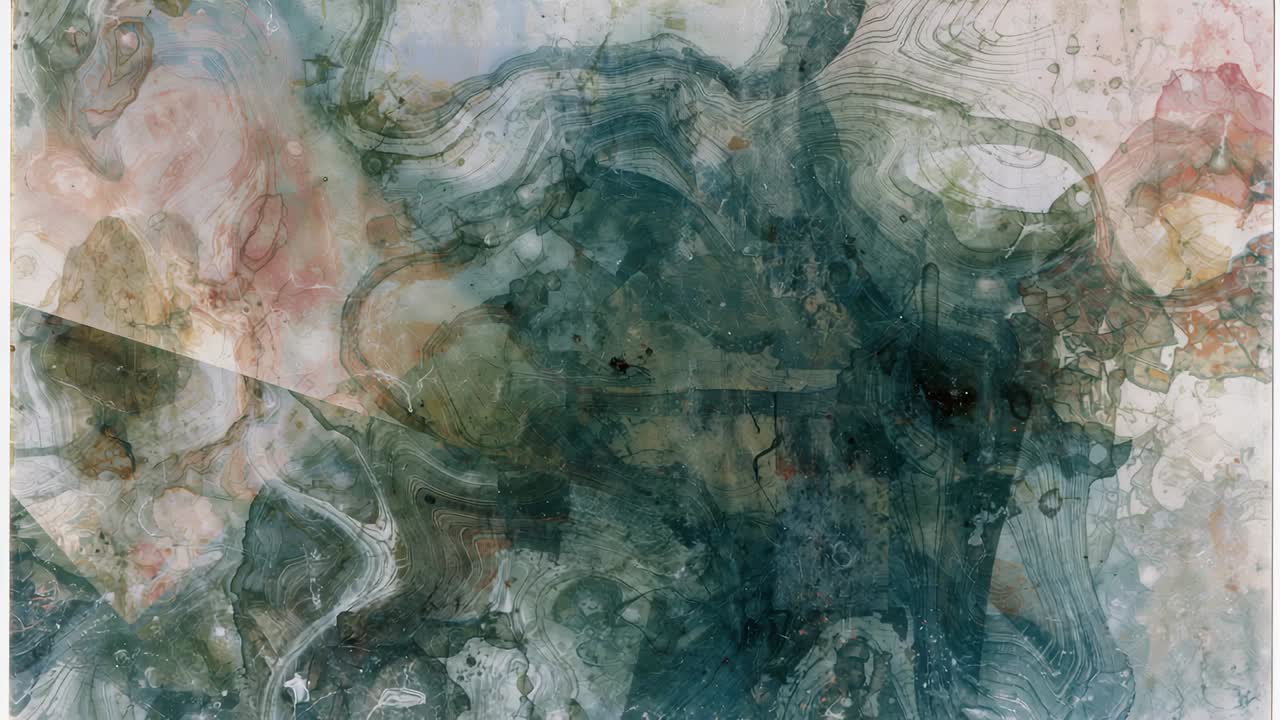 Starting playback, abstract marbled pattern shifting right in frame as looping effect with contours