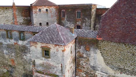 Aerial-drone-view-of-medieval-Güssing-Castle,-Burgenland,-Austria-Gussing