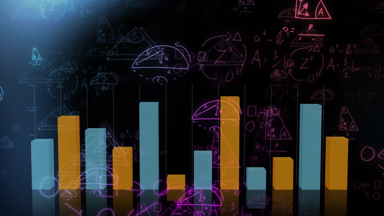 animación del procesamiento de datos con ecuaciones matemáticas sobre fondo negro