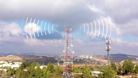 telecommunication towers with signal waves