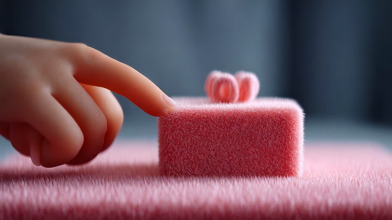 A Soft and Fluffy Pink Gift Box: Capturing the Intriguing Texture and Detail of a Mysterious Present Waiting to Be Unwrapped with Anticipation and Wonder