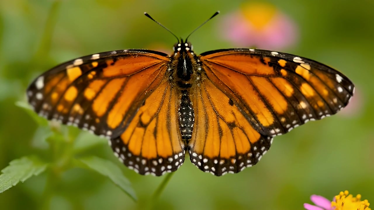 Farfalla monarca dai colori vivaci posata su un fiore