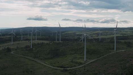 wind turbines quebec canada st laurent river. aerial drone view.