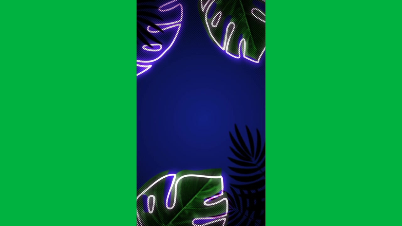 Animation of neon pink outline over tropical plants background
