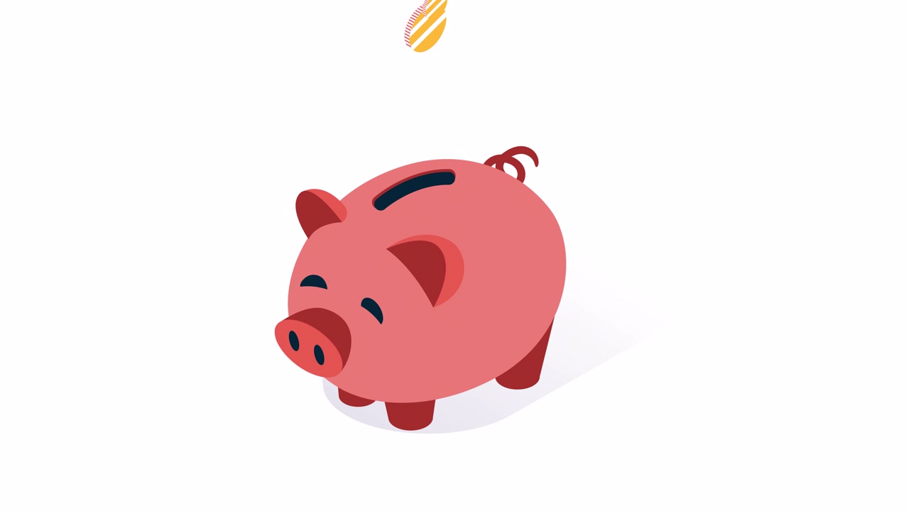 Golden Coins Dropping into a Pink Piggy Bank Animation