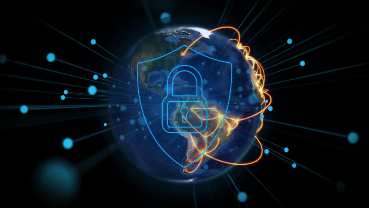 Animation of padlock over spots and globe