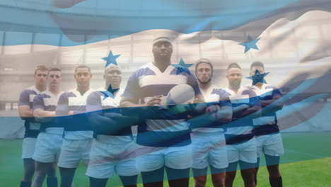 animacja flagi hondurasu nad wielonarodową męską drużyną rugby stojącą w rzędzie