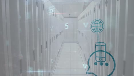 animación de escaneo, advertencia de virus e iconos técnicos sobre los servidores