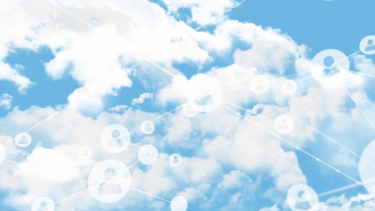 구름과 하늘을 가로지르는 연결 네트워크의 애니메이션