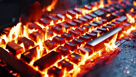 un primer plano de un teclado en llamas