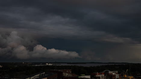 dramatic stormy sky over coastal city