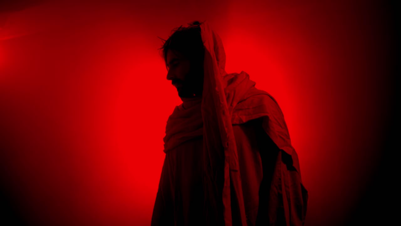 Jesus Christ wearing crown of thorns for Christianity, Easter visual, bible scene or temptation, prayer, worship visual.