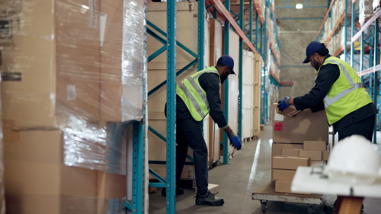 Warehouse workers handling boxes