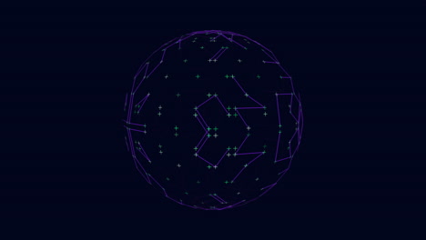 neon futuristic sphere with connected crosses and lines on dark space