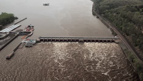 aerial, lock and dam 2 hydroelectric power station in hastings, minnesota